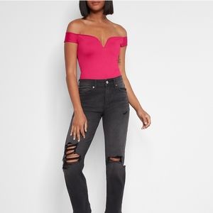 NWOT Express Body Contour Ribbed Off the Shoulder Sweetheart neckline bodysuit